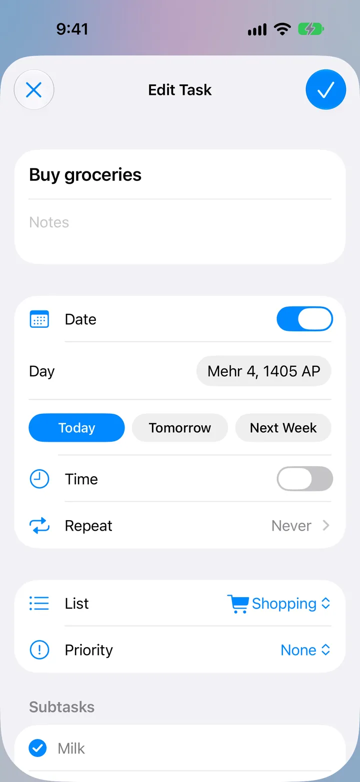 The task editor